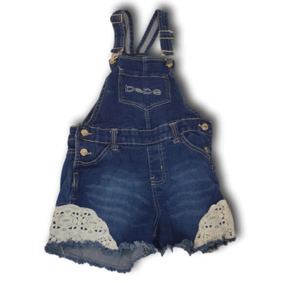 Baby Girls Bebe Toddler Lace Detail Denim Jean Overalls Size: Small- S(7/8) - Picture 4 of 5